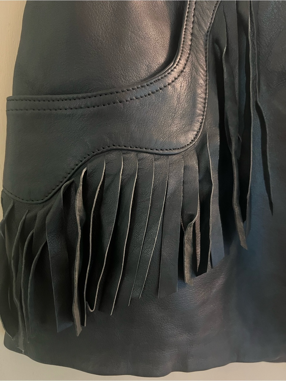 Nasty Gal Black Vegan Leather High-Waist Fringe Shorts - Picture 3 of 4